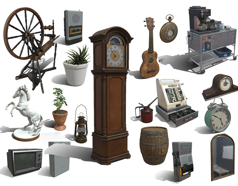 C4D老物件收音机FBX电视机咖啡机OBJ收银机Blender纺车煤油灯素材-cg男孩