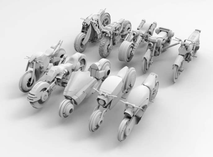 C4D科幻摩托车FBX创意机车STL三维模型OBJ交通工具Blender模型