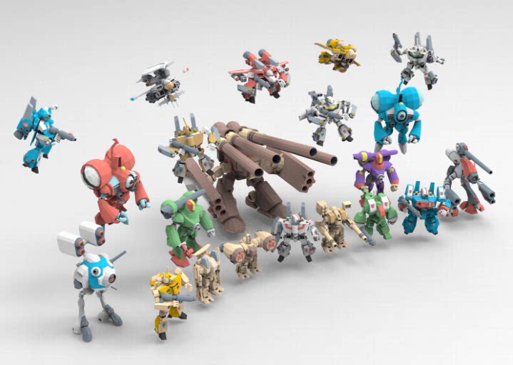 C4D低面边形机甲FBX科幻动漫STL机械战士OBJ战斗载具Blender素材