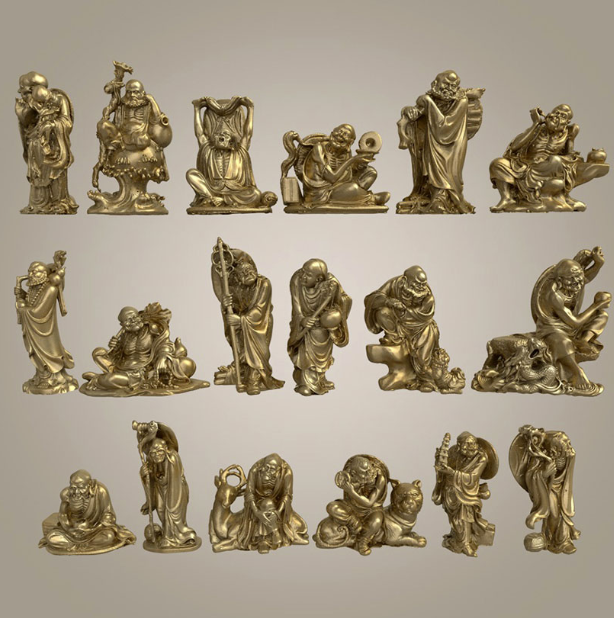 C4D/FBX/OBJ十八罗汉像坐鹿欢喜举钵托塔过江开心挖耳伏虎3D模型-cg男孩