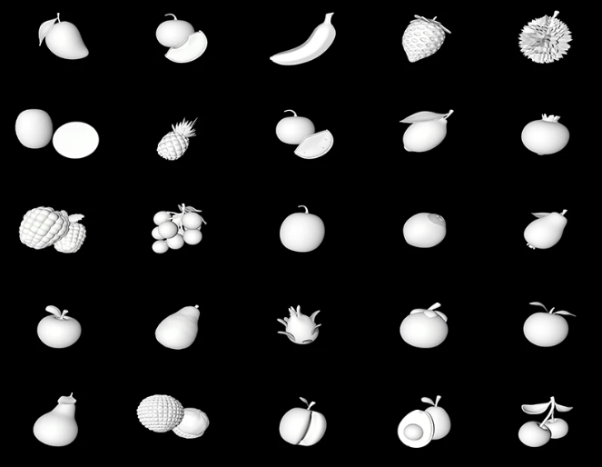 C4D FBX STL OBJ水果菠萝柠檬葡萄火龙果桃子芒果榴莲荔枝3D模型-cg男孩