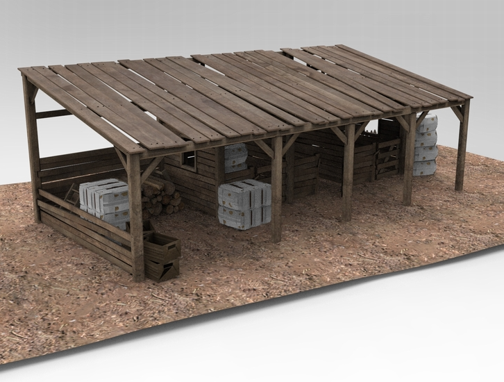 C4D马厩FBX木栅栏STL仓库OBJ木箱Blender木板游戏场景道具3D素材-cg男孩