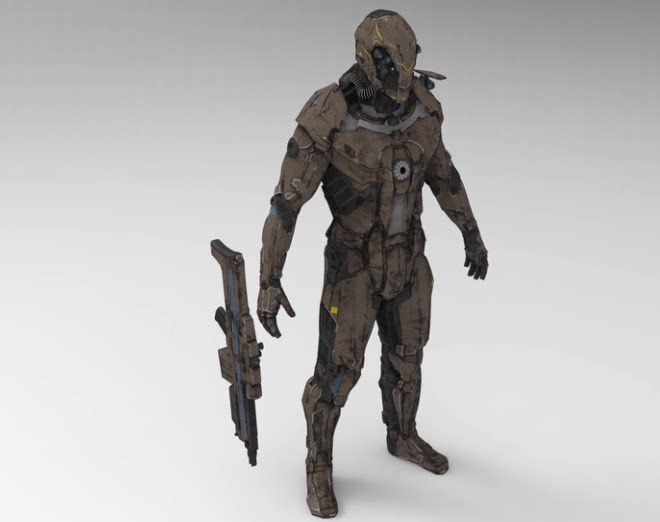 C4D科幻未来人物FBX机甲士兵STL武器OBJ游戏道具Blender素材模型