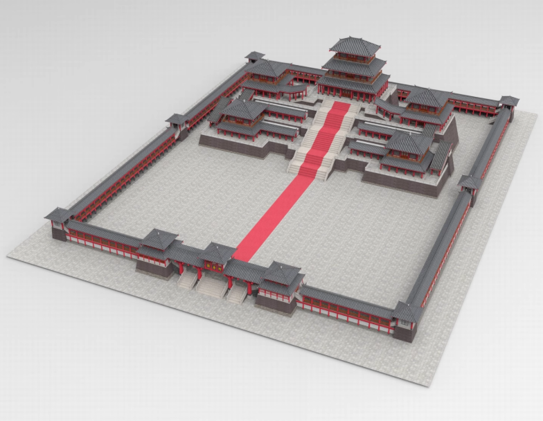 C4D低面卡通FBX中式古代建筑OBJ宫殿Blender走廊unity模型3D素材