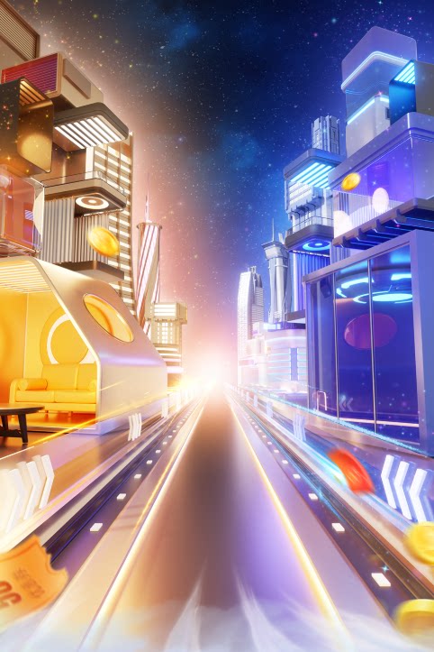 C4D双12家居家电展示柜科技风通道电商促销OC渲染场景