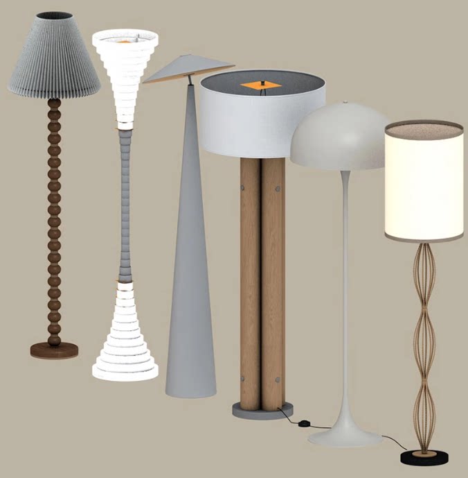 6款现代灯具室内装饰装置艺术OBJ吊灯法式落地灯SU模型C4D素材FBX