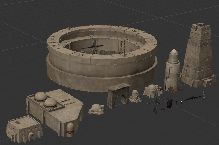 C4D FBX STL OBJ Blender沙漠科幻游戏圆形圆顶建筑房屋塔楼模型-cg男孩