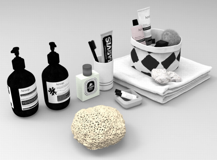 C4D牙刷FBX毛巾STL浴球OBJ洗手液Blender香氛卫浴按压瓶子3D模型