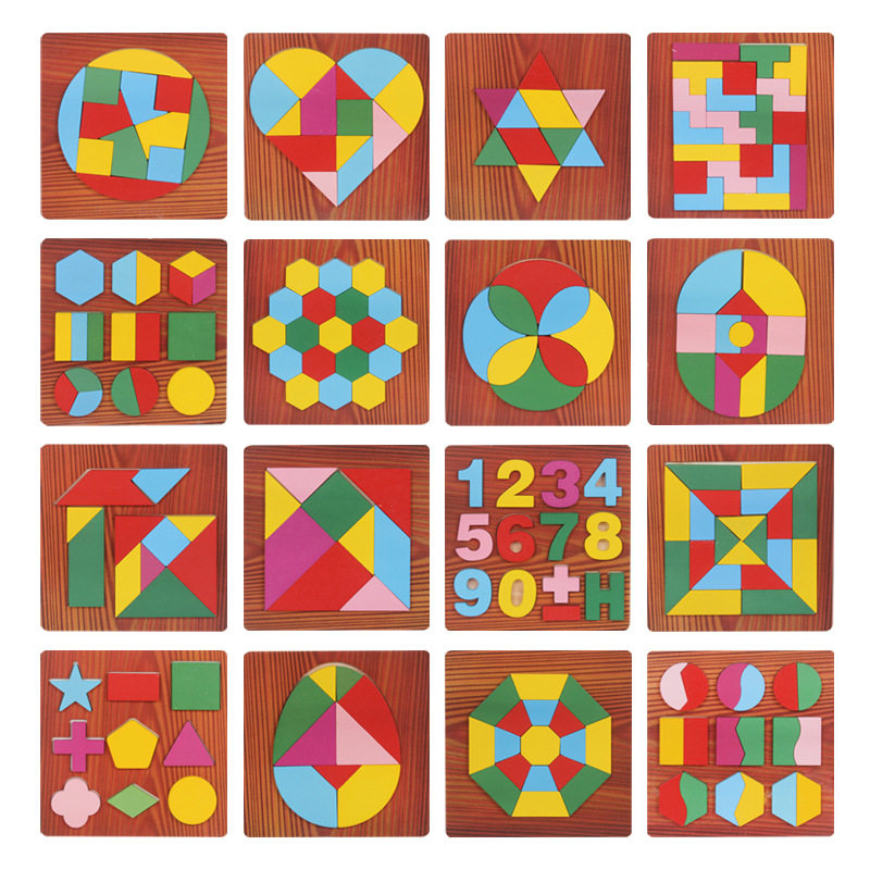 Montessori early education geometric tangram shape color graphic puzzle children's educational building wooden kindergarten toys