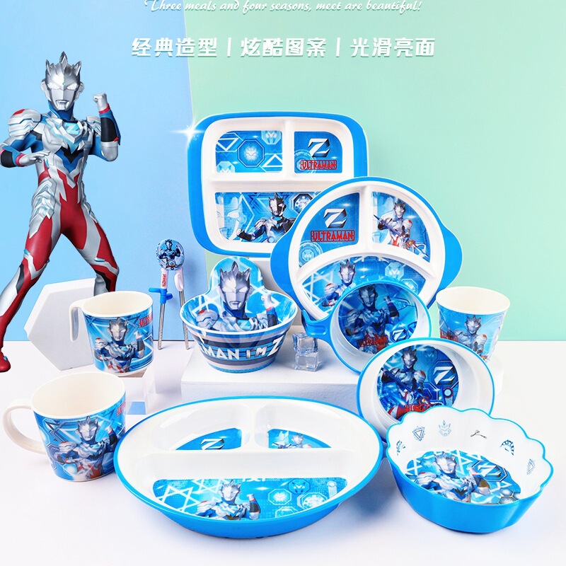 Ultraman Zeta Kidsren's Tableware, Special Compartmented Dinner Plate and Bowl for Kidsren to Eat, Kindergarten Bowl and Cup Set