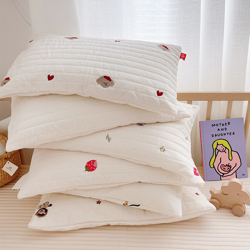 South Korea imported newborn baby pure cotton pillowcase 30*50 baby quilted embroidery pillowcase breathable single