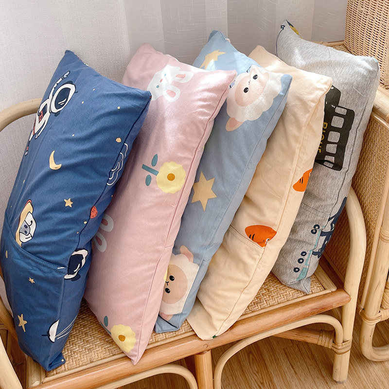 Children's cotton knitted cotton kindergarten pillowcase 30×50 cartoon cotton latex memory pillowcase baby four seasons