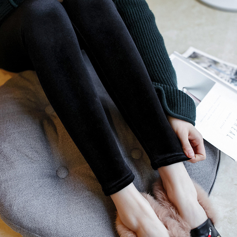 High-End Autumn and Winter Velvet Fleece-Lined Black Pants, High-Waisted, Slim-Fitting Leggings, Outerwear Long Pants, Pencil Skinny Pants