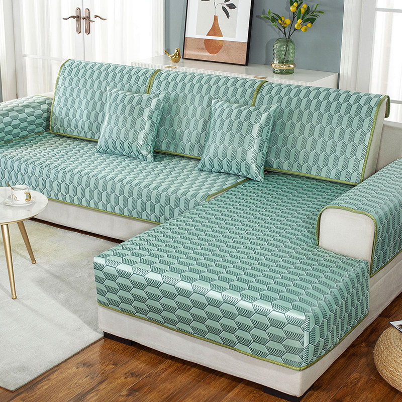 Summer ice silk sofa cushion cushion rattan mat bamboo mat full cover European simple all-inclusive fabric sofa cover non-slip modern