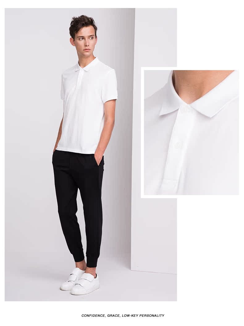 VMEN Weiman Thanh niên trắng POLO Áo sơ mi nam ngắn tay Cotton Slim Lapel Áo thun hè 620224420 áo polo có cổ