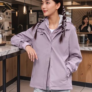 Li ning jacket women's 2024 autumn and winter wind anti-splashing warm hooded casual sports trench coat afdua18