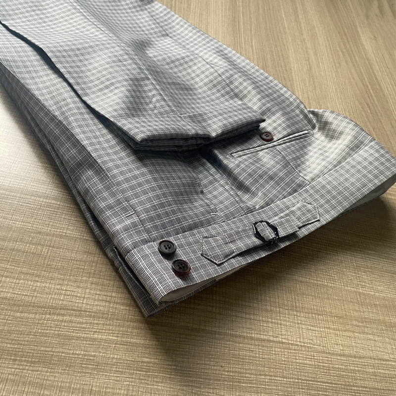 Spring and Autumn Gray Plaid Silk Wool Naples High-Waisted Men's Trousers British Paris Buttoned Slim Straight Pants