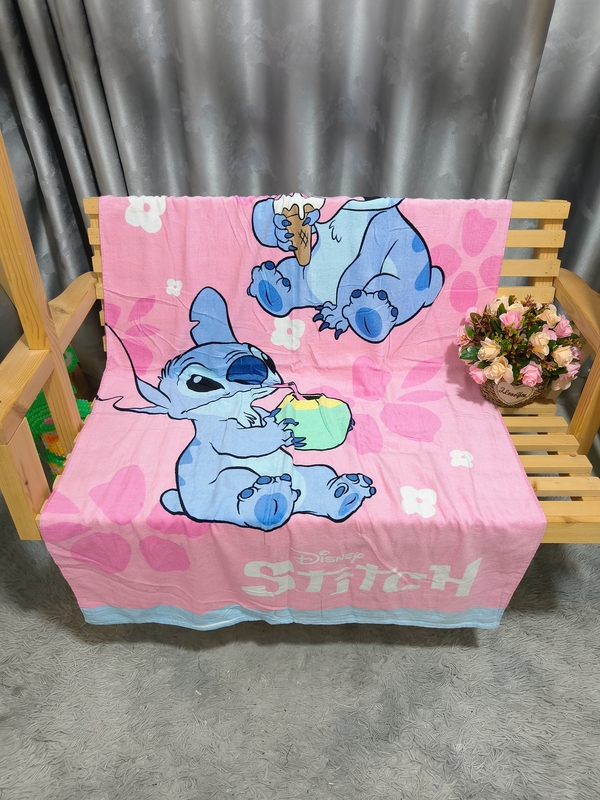 Foreign Trade Single-Piece Stitch Pure Cotton Large Bath Towel Hawaiian Style Throw Blanket Cut Velvet Printed Beach Towel Cute Cartoon Minor Flaws