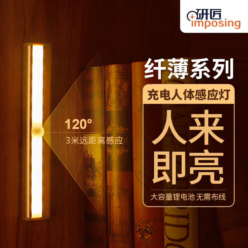 Yan Carpenter LED human body induction overall cabinet light Creative charging wardrobe light Mirror front cabinet tube bookcase bottom shoe cabinet night light