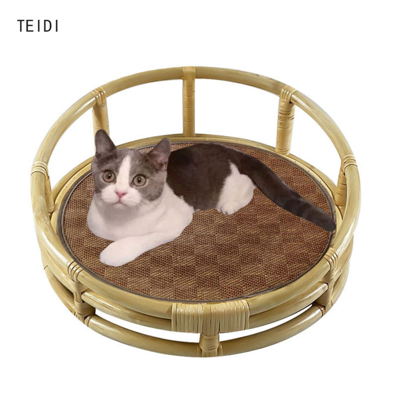 Summer cat bed Summer cool in the ground Cat Nest Vine choreography Universal real vine damp and breathable detachable and washable pet nest