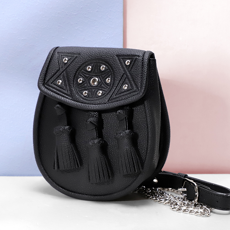 Small Scottish Waist Bag, Ethnic Saddle Bag, Casual Tassel Studded Scotland Waist Bag