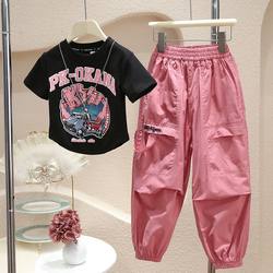 Girls Short-Sleeved T-Shirt Summer Suit Tops for Big Kidsren and Little Girls Kidsren's Clothes 2025 New Summer Style