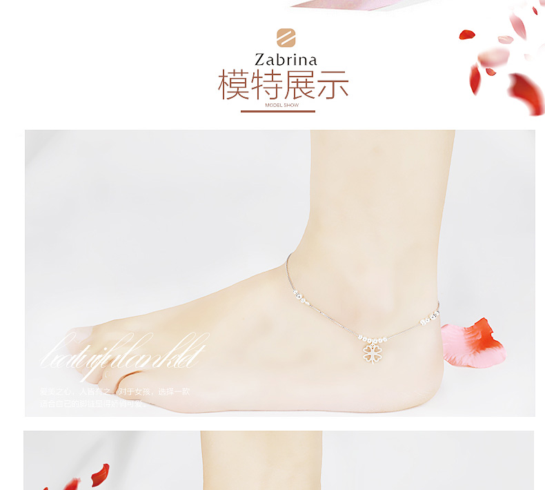S925 bạc bốn lá cỏ ba lá nữ phiên bản Hàn Quốc của sinh viên hoang dã đơn giản Sen chân chuỗi chữ quà tặng sinh nhật vòng đeo chân cho nữ