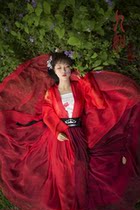 (Nine as Hanfu) Hanfu womens 12-meter big swing skirt waist skirt-red golden red cross-shore flower