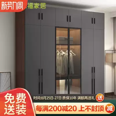 Nordic wardrobe Simple modern economical bedroom wooden cabinet assembly 3456 doors with top cabinet glass door large wardrobe