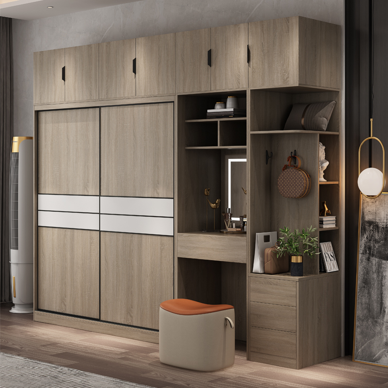 Solid wood wardrobe home sliding door storage cabinet simple girl bedroom wardrobe modern economy rental room cabinet