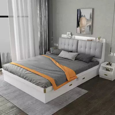 Bed Modern minimalist storage double bed Nordic Master Bedroom 1 8 meters large wedding bed soft bag bed small apartment tatami bed