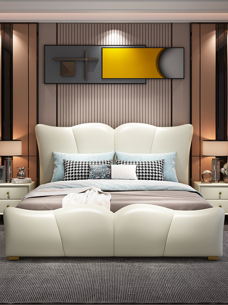 Nordic ins light extravagant bed modern minimalist net red genuine leather bed 1 8 m double bed main bed 2 m 2 2 wedding bed