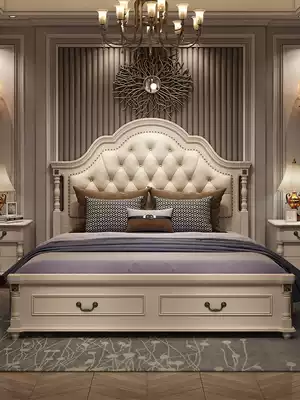 American double bed 1 8 m light luxury master bedroom European style solid wood bed soft bag princess bed rental house economic storage bed