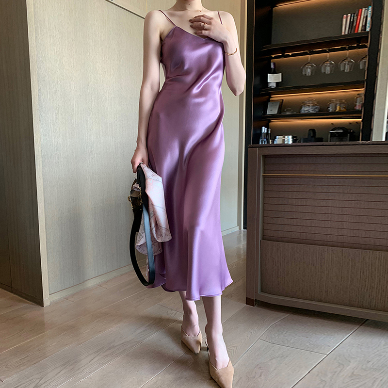 Triacetate Satin Slip Dress, Trendy Women's New Spring Style, European Style, Versatile, Slimming, Purple Slip Dress Triacetate Satin Slip Dress, Trendy Women's New Spring Style, European Style, Versatile, Slimming, Purple Slip Dress