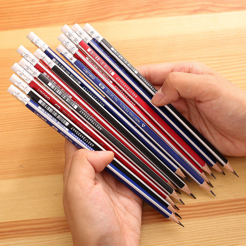 Deli triangle pencil for children's students hb wooden eraser head pencil drawing 2 ratio pencil writing exam special