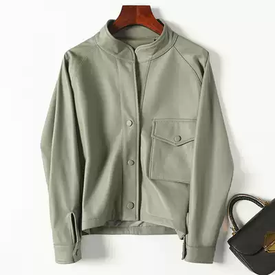 European Station 2020 Autumn leather coat women's sheep leather short loose fashion small leather clothing Chinese stand collar bat sleeve