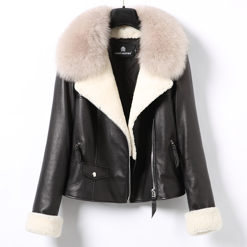 Sheep Peeler Car Jacket Jacket Jacket Woman Short of Body Fox Fur Collar Lamb Fur Grass Thickened Dermis Fur Coat Tide