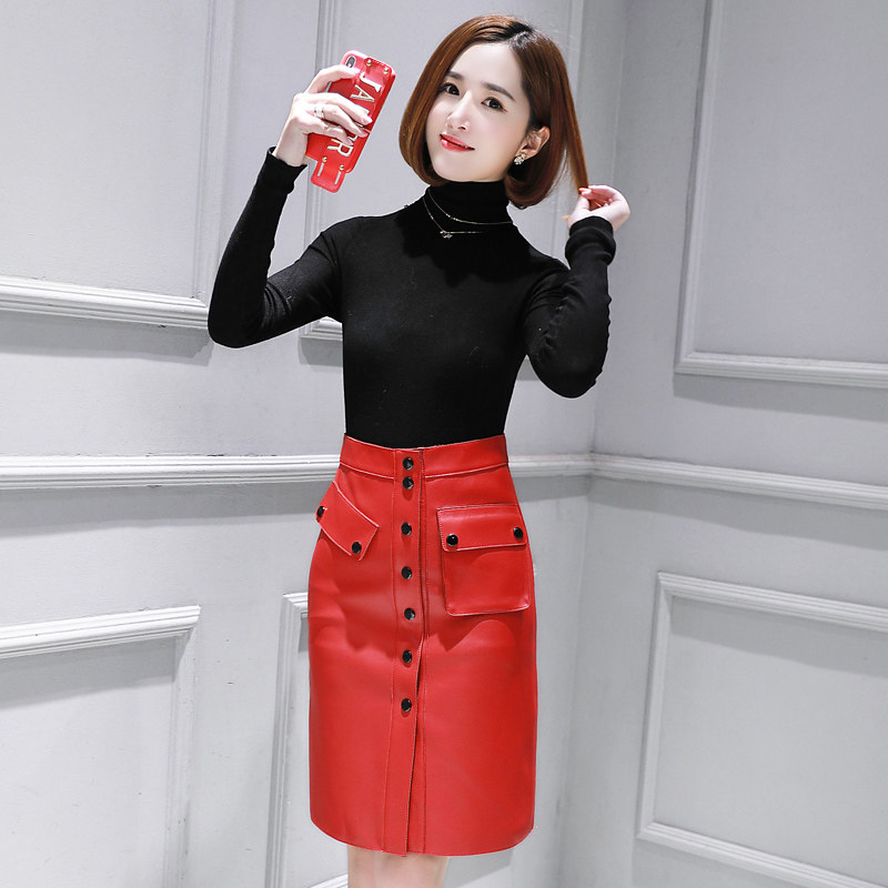 European and American fashion dermis Leather Skirt Woman Sheep Leather Half body dress with long dress Hip Skirt small A-word dress slim fit