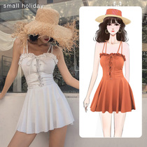 Swimwear womens one-piece dress 2018 new Conservative gathering belly thin sexy hot spa resort swimsuit