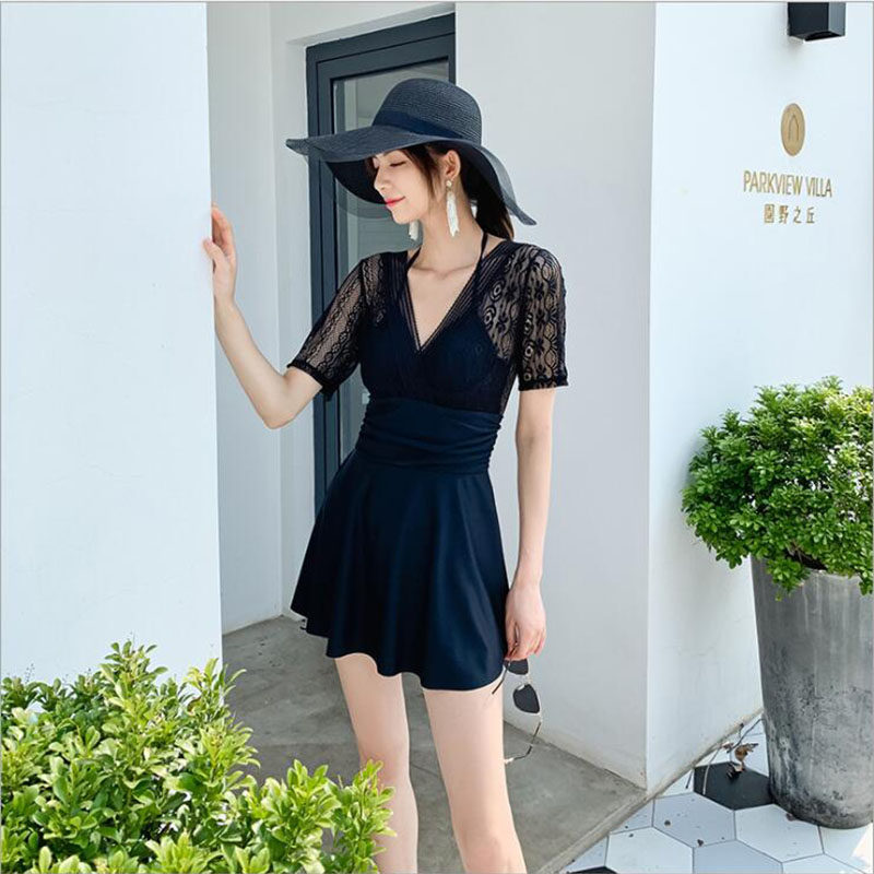 Original Swimsuit Women Conservative Steel Tot Slim Swimsuit Black Spa Beach Skirt Style Conjoined Flat Corner Bikini Holiday-Taobao