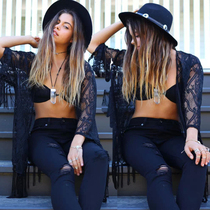 Foreign trade original single literary style black and white leaves Beach coat beach dress hot spring bikini overshirt variety