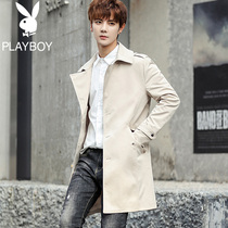  Playboy windbreaker mens medium and long 2021 spring and autumn new over-the-knee coat jacket mens handsome cloak top