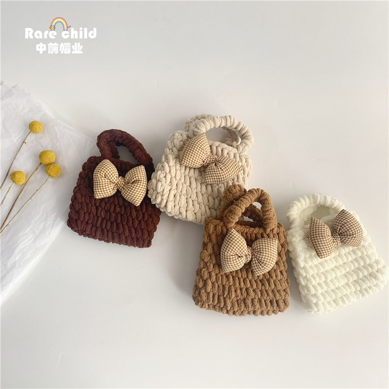 ins wind child butterfly knot hair thread handbag winter Korean version girl baby cute furry zero wallet foreign pie