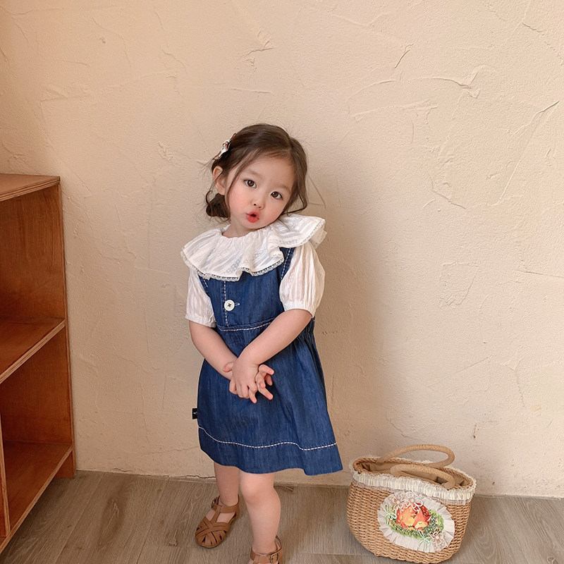 Girl Denim Vest Dress 2021 Summer Korean version Children's baby girl Soft foreign dress The 3-5-7-year-old wave