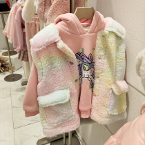 Girl Cavelvet unicorn Lianhood Korean version Childrens lamb Machia thickened with two sets of foreign air