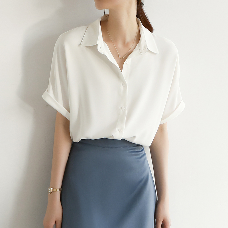 White Shirt for Women, Summer Minimalist, Light Luxury, Lazy, Loose, Casual, Versatile, Wrinkle-Resistant, Cool, Short-Sleeved White Shirt