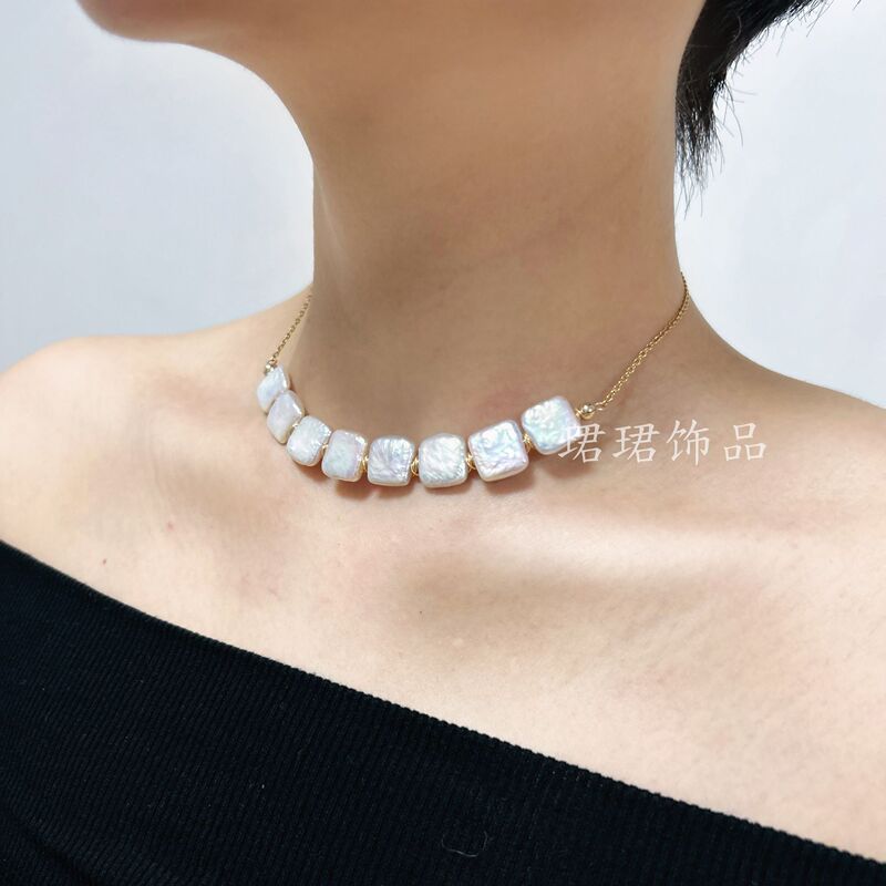 Necklace to Cover Scars after Thyroid Surgery, Natural Baroque Small Square Pearls, Non-Allergenic, Fashionable for Women Necklace to Cover Scars after Thyroid Surgery, Natural Baroque Small Square Pearls, Non-Allergenic, Fashionable for Women