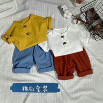 Boy short sleeve net red cotton linen suit Summer handsome girl baby Childrens children Ocean gas summer dress Chaude clothes clothes