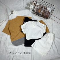Male baby 2021 new cotton linen short sleeve suit small and medium boy Korean version of ocean gas children summer clothes baby boomer clothes