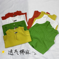 Korean Ensemble Retro Cotton Numb Summer New Children V Collar Pure Color Vest Slim baby cool quick sleeveless casual T-shirt
